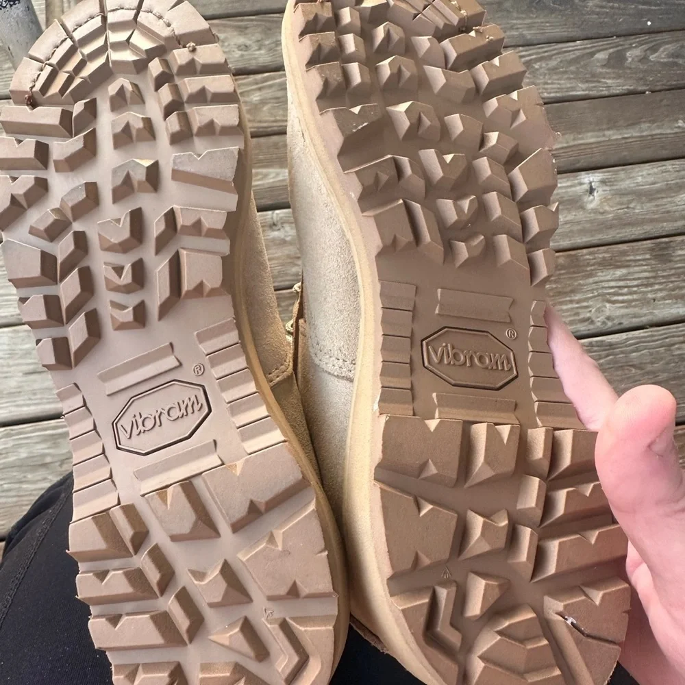 Vibram Tan Suede Military Combat style Boot with Black Knit Liner